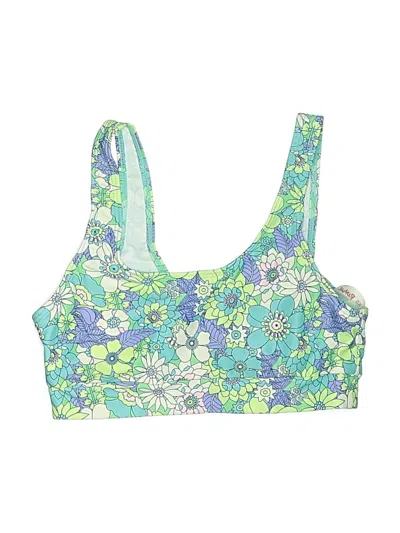 Pre-owned Romwe Swimsuit Top Green Floral Pattern Swimwear