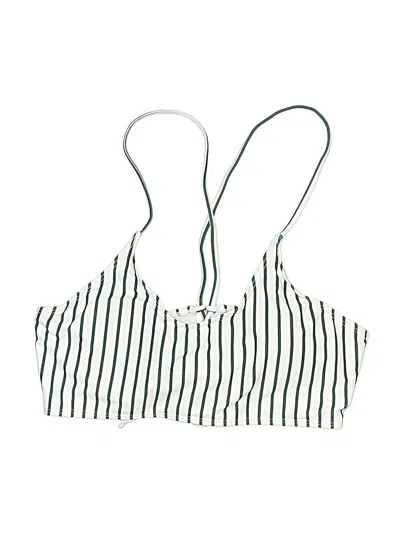 Pre-owned Romwe Swimsuit Top Green Stripes Pattern Swimwear