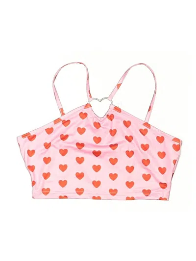 Pre-owned Romwe Swimsuit Top Pink Hearts Pattern Swimwear