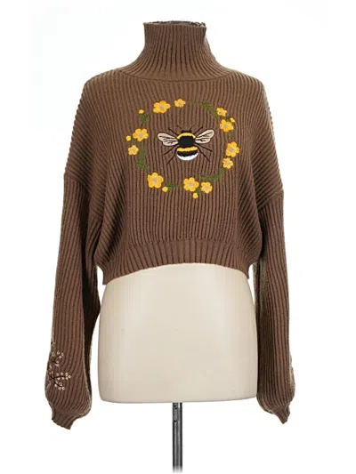 Pre-owned Romwe Turtleneck Sweater In Brown