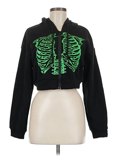 Pre-owned Romwe Zip Up Hoodie In Black