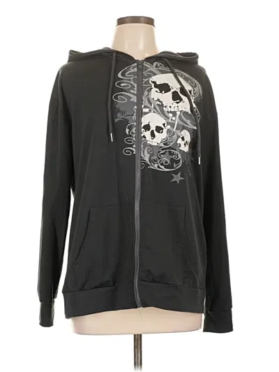 Pre-owned Romwe Zip Up Hoodie In Black