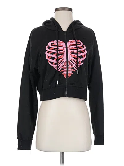 Pre-owned Romwe Zip Up Hoodie In Black