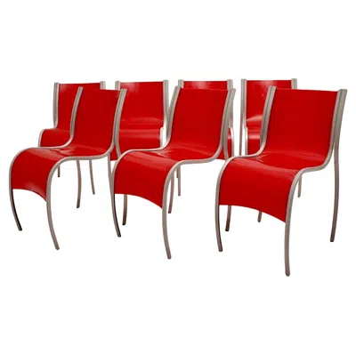 Pre-owned Ron Arad Modern Red Plastic Vintage Seven Dining Chairs  For Kartell 1999 Italy