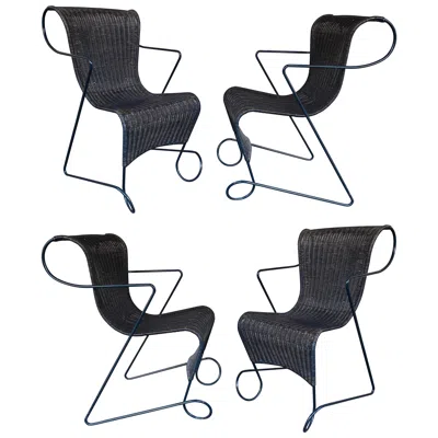 Pre-owned Ron Arad Set Of 4 Chairs Zigo Metal Rattan By  For Driade, Italy, 1990s In Black