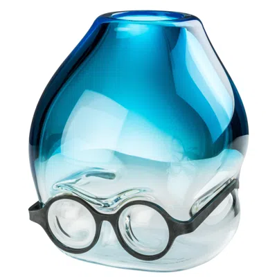 Pre-owned Ron Arad Venini 'where Are My Glasses?' Glass Vase In Aquamarine & Crystal By  In Blue
