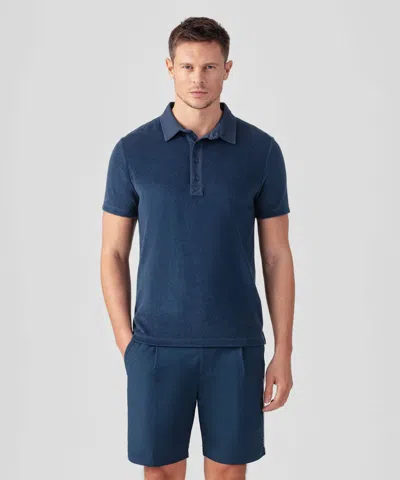 Ron Dorff Cotton Terry Polo With Piqué Collar In Deep Blue