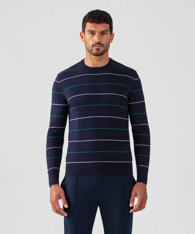 Ron Dorff Cotton-silk Cashmere Sweater With Tennis Stripes In Navy In Blue