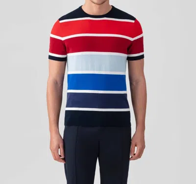 Ron Dorff Knitted T-shirt With Big Stripes In Deep Blue In Multi