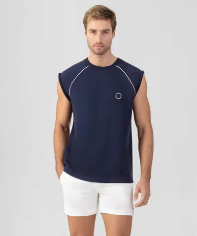 Ron Dorff Organic Cotton Sleeveless Sweatshirt With Piping In Deep Ocean In Blue