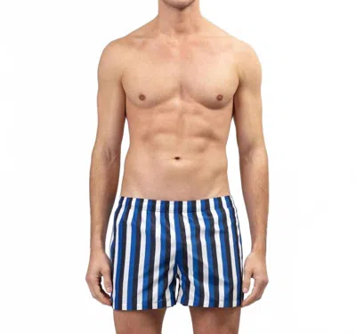 Ron Dorff Tricolor Stripe Swim Shorts In Greek Blue / Navy / White