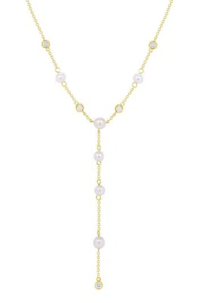 Ron Hami 14k Gold Pearl & Diamond Station Y-necklace In Yellow Gold/diamond
