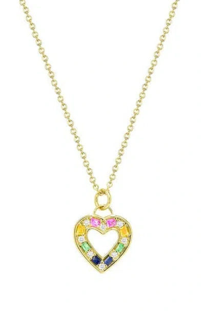 Ron Hami 14k Yellow Gold Multi Sapphire & Diamond Open Heart Pendant Necklace