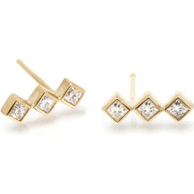 Ron Hami 14k Yellow Gold Triple Diamond Geo Stud Earrings