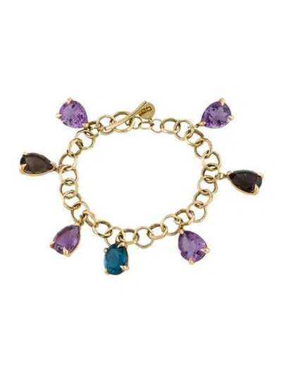 Pre-owned Ron Hami 18k Amethyst, Topaz & Smoky Quartz Charm Bracelet In Multi