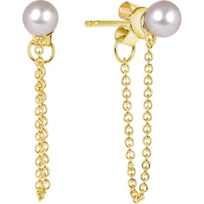 Ron Hami Pearl Chain Front/back Earrings In 14k Yellow Gold