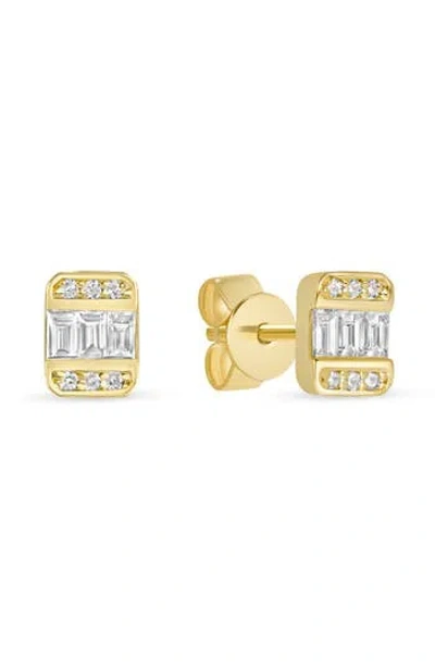 Ron Hami Rectangular Diamond Stud Earrings In Gold