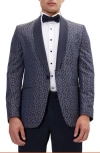 Ron Tomson Contrast Shawl Lapel Tuxedo Jacket In Navy Beige