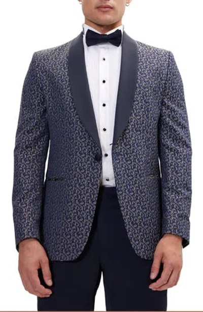 Ron Tomson Contrast Shawl Lapel Tuxedo Jacket In Navy Beige