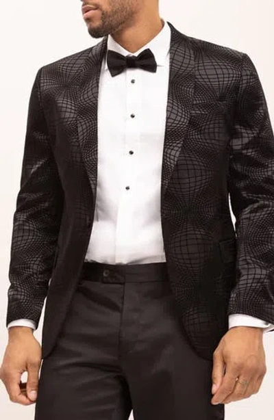 Ron Tomson Geometric Flocked Shawl Collar Formal Jacket