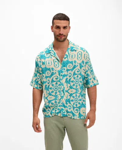 Ron Tomson Men's Allover Floral Pattern Oversized Relaxed Shirt In Blue