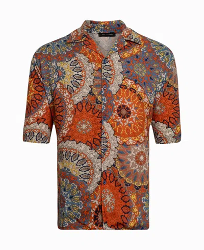Ron Tomson Men's Allover Floral Pattern Oversized Relaxed Shirt In Orange