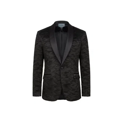 Ron Tomson Men's Allover Pleated Satin Tuxedo Jacket - Black In Red