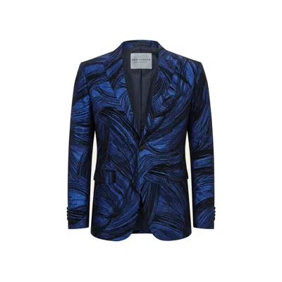 Ron Tomson Men's Blue Cascading Peak Lapel Tuxedo Jacket - Navy