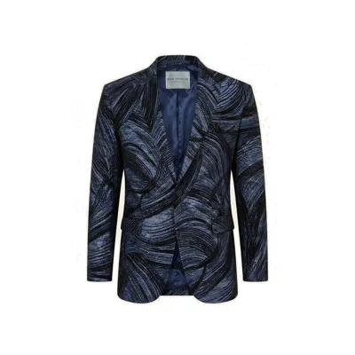 Ron Tomson Men's Blue Cascading Peak Lapel Tuxedo Jacket - Turquoise