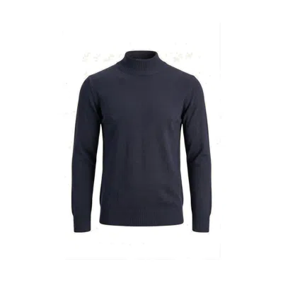 Ron Tomson Men's Blue Mock Neck Relaxed Sweater - Navy