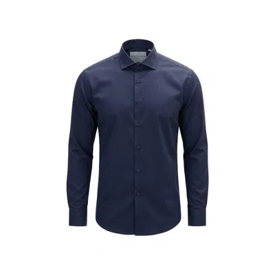 Ron Tomson Men's Blue Non-iron Pure Cotton Spread Collar Dress Shirt - Navy