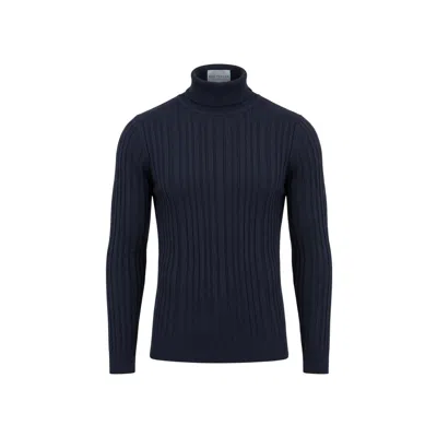 Ron Tomson Men's Blue Roll Neck Ribbed Sweater - Navy