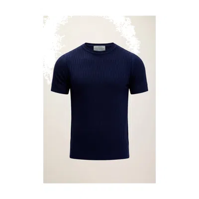 Ron Tomson Men's Blue Short Sleeve Textured Top - Navy