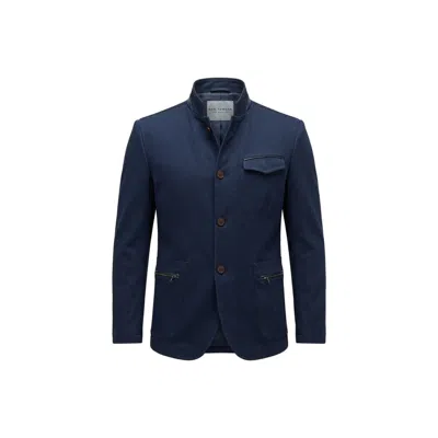 Ron Tomson Men's Blue Stand Collar Denim Blazer - Navy