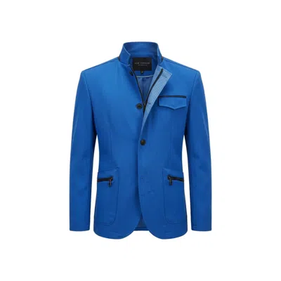 Ron Tomson Men's Blue Stand Collar Denim Blazer - Sax