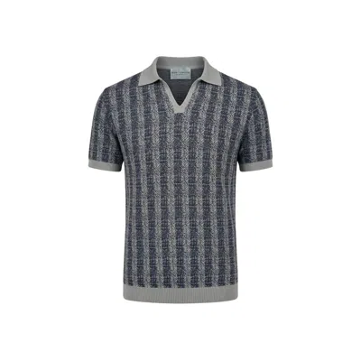 Ron Tomson Men's Blue Textured Knit Polo Shirt - Navy In Gray