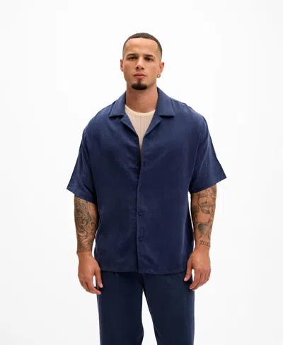 Ron Tomson Men's Brezzy Relaxed Camp Collar Shirt In Blue