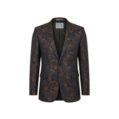 Ron Tomson Men's Brown Peak Lapel Paisley Jacquard Tuxedo Jacket - Copper
