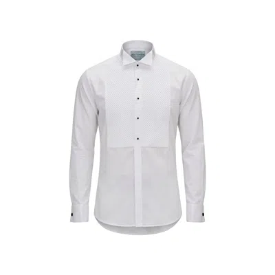 Ron Tomson Men's Diagonal Pleated Wing Tip Collar Shirt - White