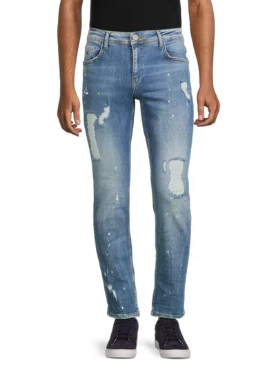 Ron Tomson Men's Distressed Mid Rise Slim Jeans In Ice Blue