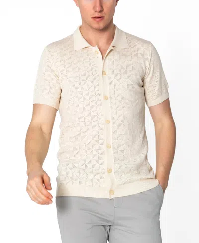 Ron Tomson Men's Geometric Crochet Knit Shirt In Neutral