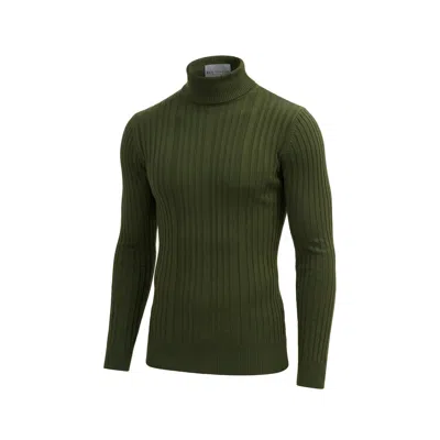 Ron Tomson Men's Green Roll Neck Ribbed Sweater - Khaki
