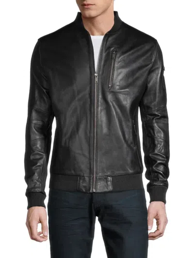 Ron Tomson Men's Leather Bomber Jacket In Black