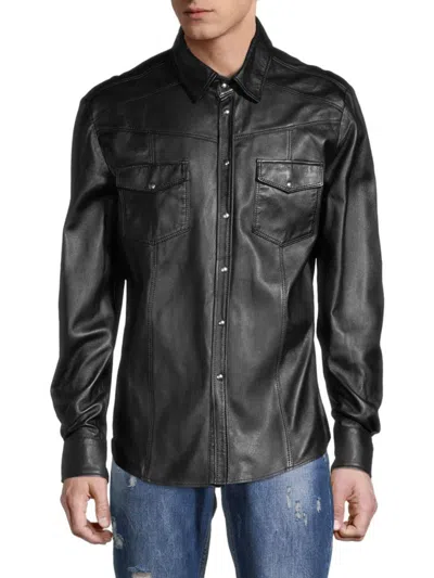 Ron Tomson Men's Leather Shirt In Black