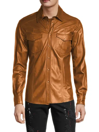 Ron Tomson Men's Leather Shirt In Brown