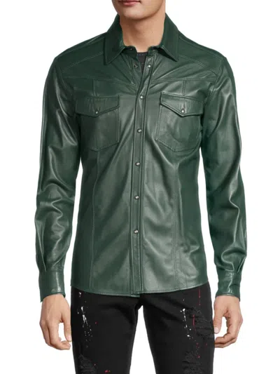 Ron Tomson Men's Leather Shirt In Green