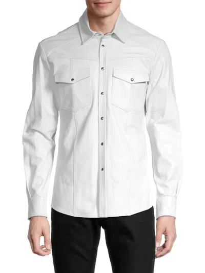 Ron Tomson Men's Leather Shirt In White