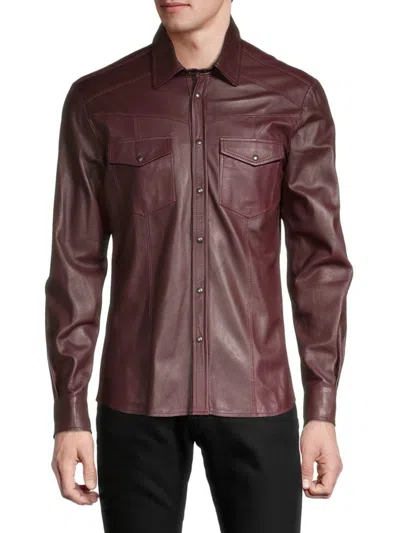 Ron Tomson Men's Leather Shirt In Wine