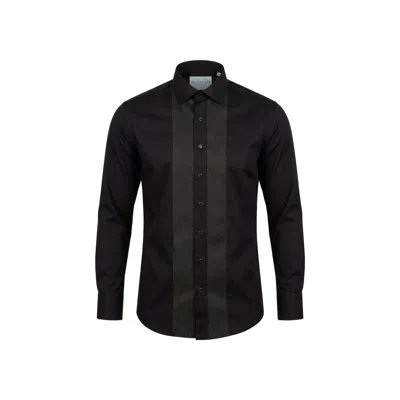 Ron Tomson Men's Lurex Paneled Spread Collar Tux Shirt - Black Black