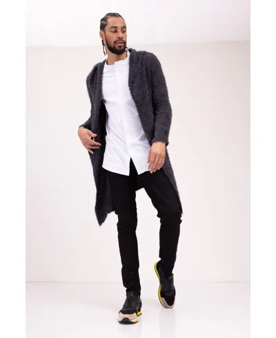 Ron Tomson Men's Modern Fuzzy Long Cardigan Sweater In Gray